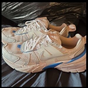 Women's Nike White and Blue V2K Running Shoes
